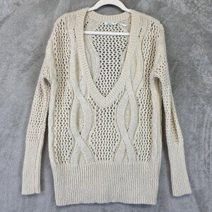 Kimchi Blue Sweater Womens XS Cream Open Knit V Neck Mohair Blend Pullover Boho
